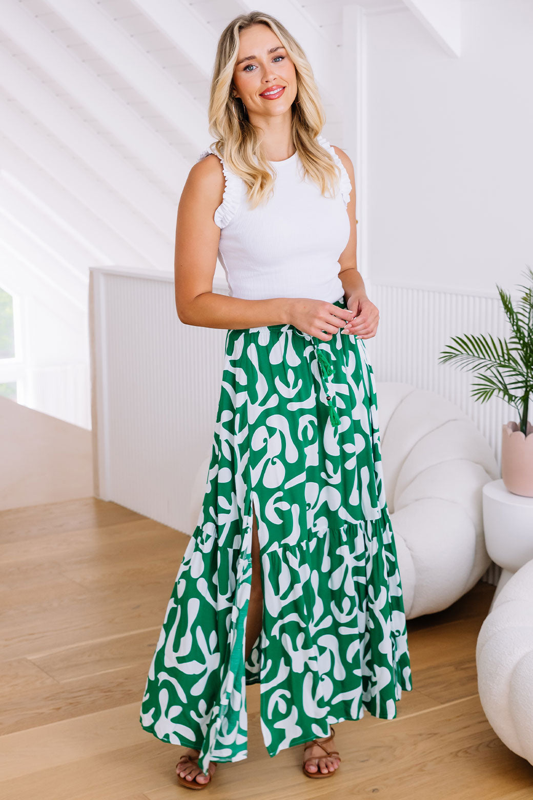 Alani Maxi Skirt Weekend Print Green