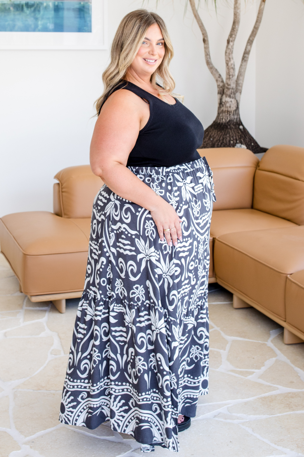 Alannah Maxi Skirt Isla Print Charcoal