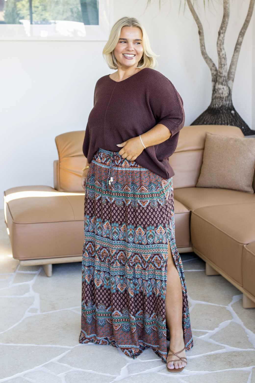 Alannah Maxi Skirt Lily Print Chocolate