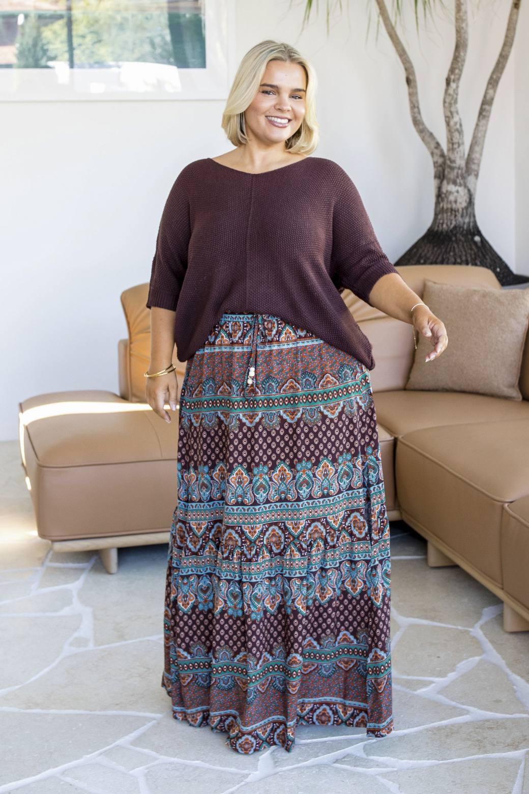 Alannah Maxi Skirt Lily Print Chocolate