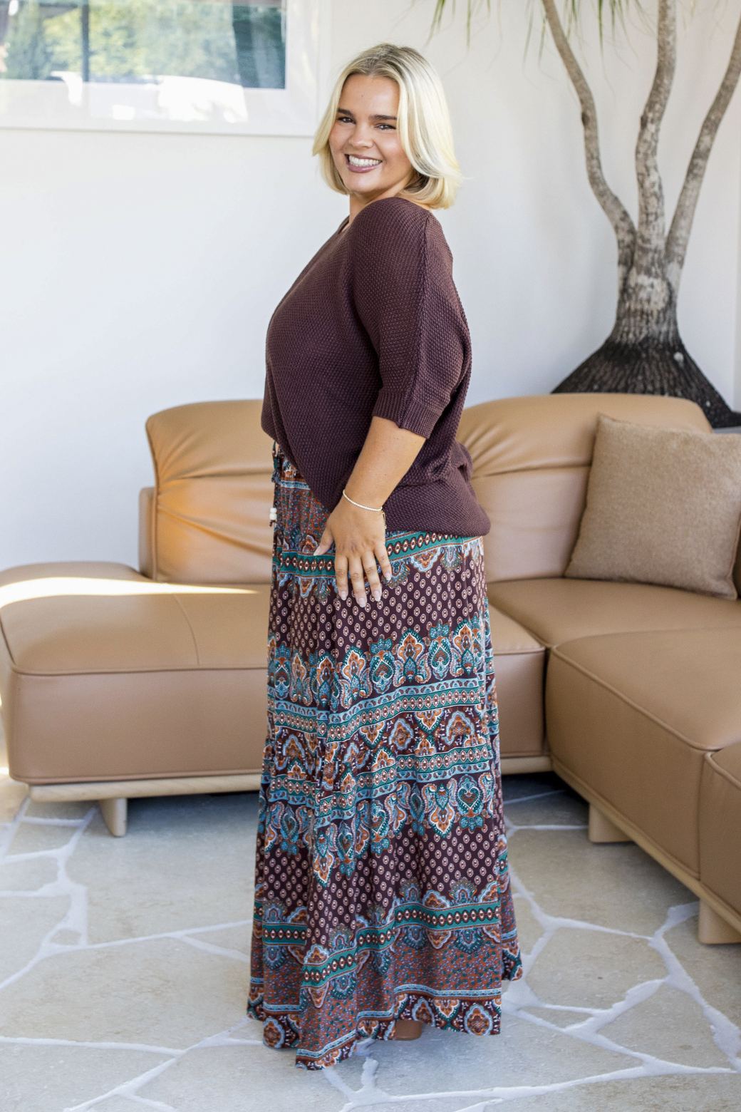 Alannah Maxi Skirt Lily Print Chocolate