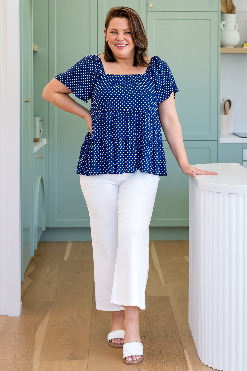 Alexandria Top Navy White Mini Spot