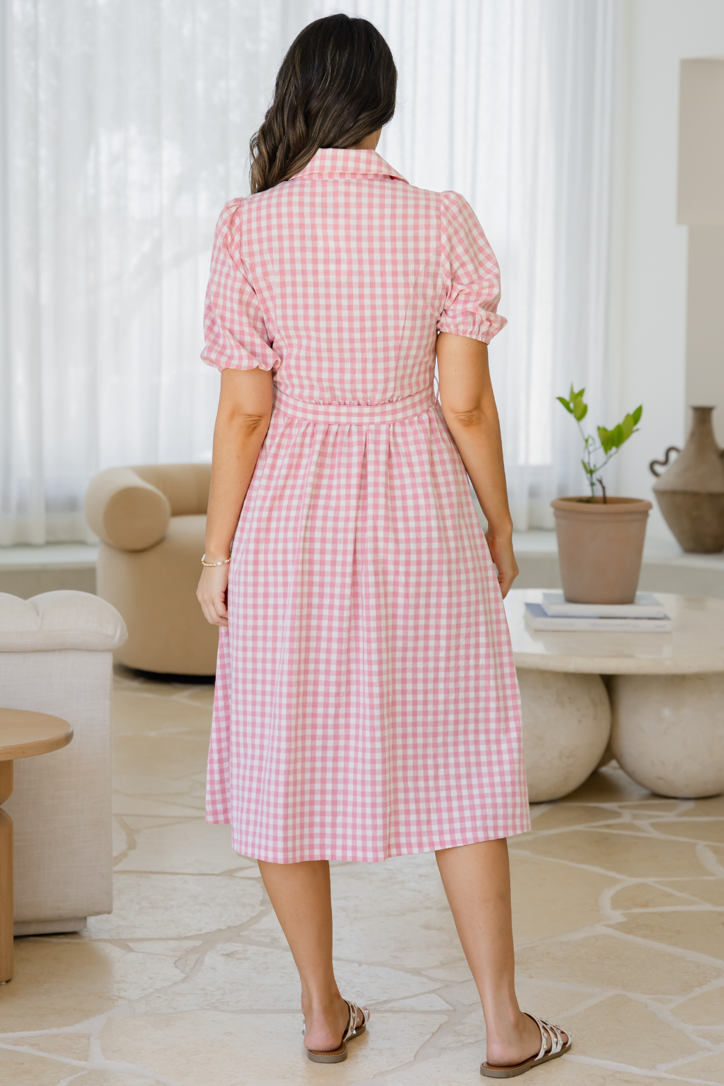 Party Time Embroidered Aline Dress in Pink Gingham