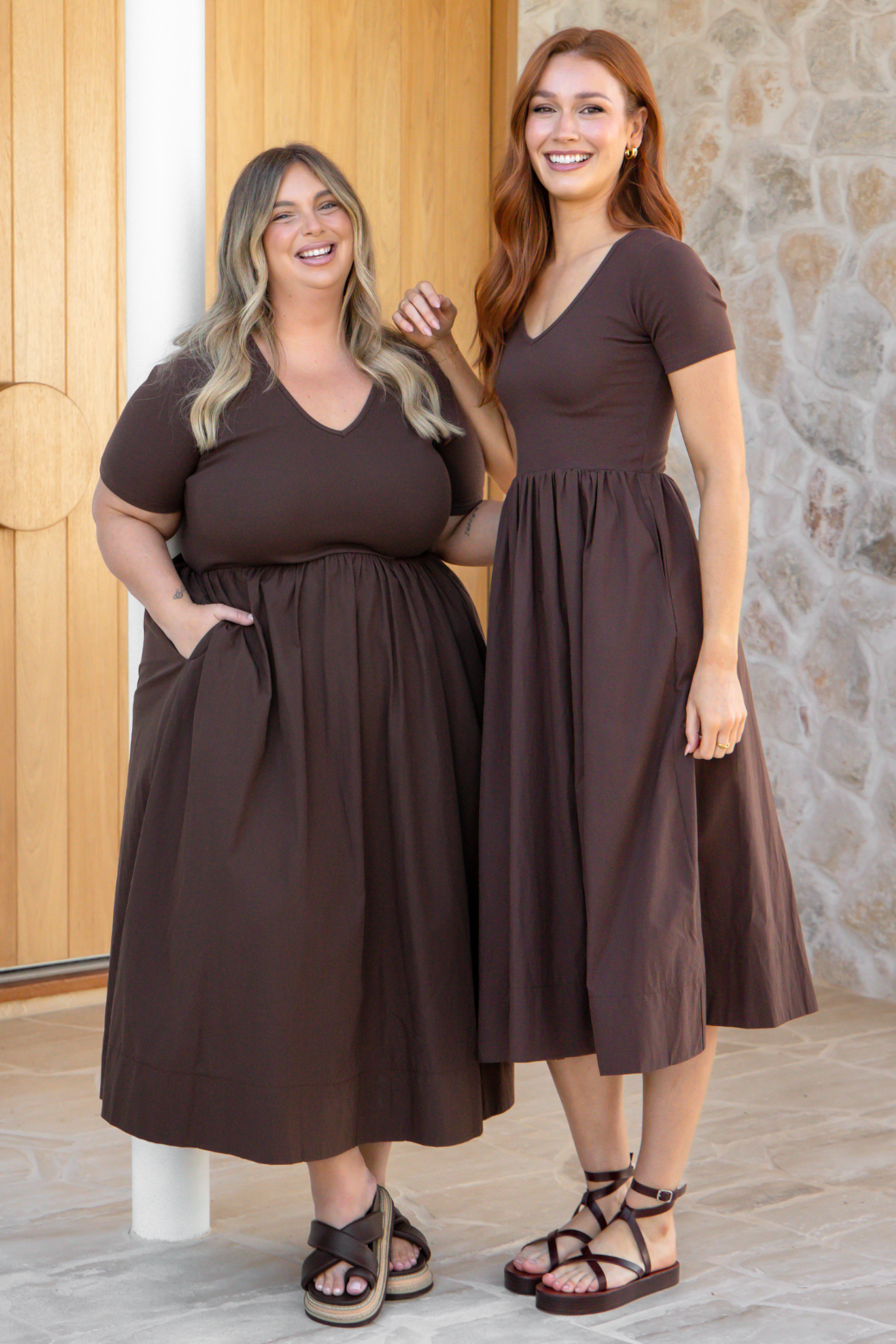 Alicia V Neck Tshirt Midi Dress Chocolate