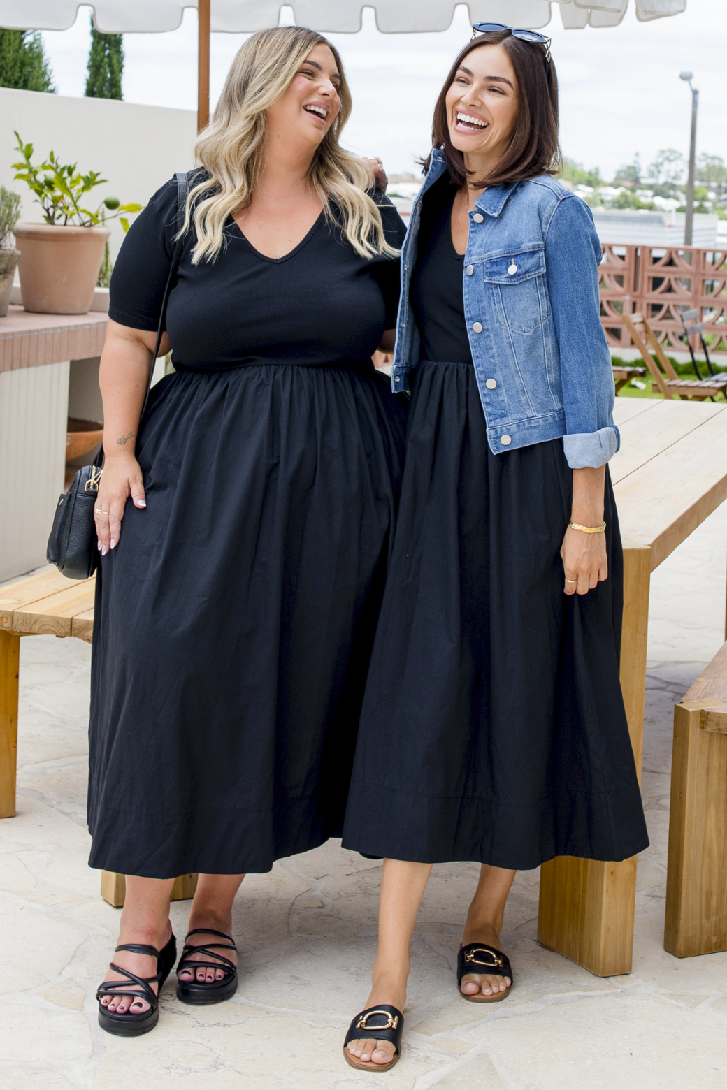 Alicia V Neck Tshirt Midi Dress Black