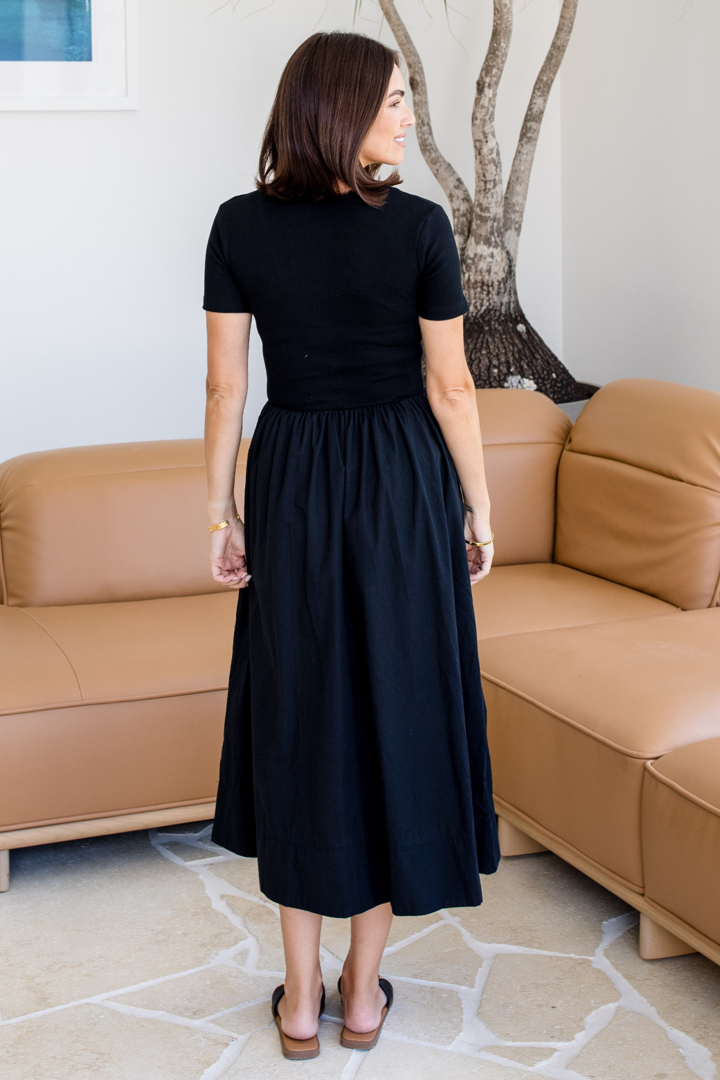 Alicia V Neck Tshirt Midi Dress Black
