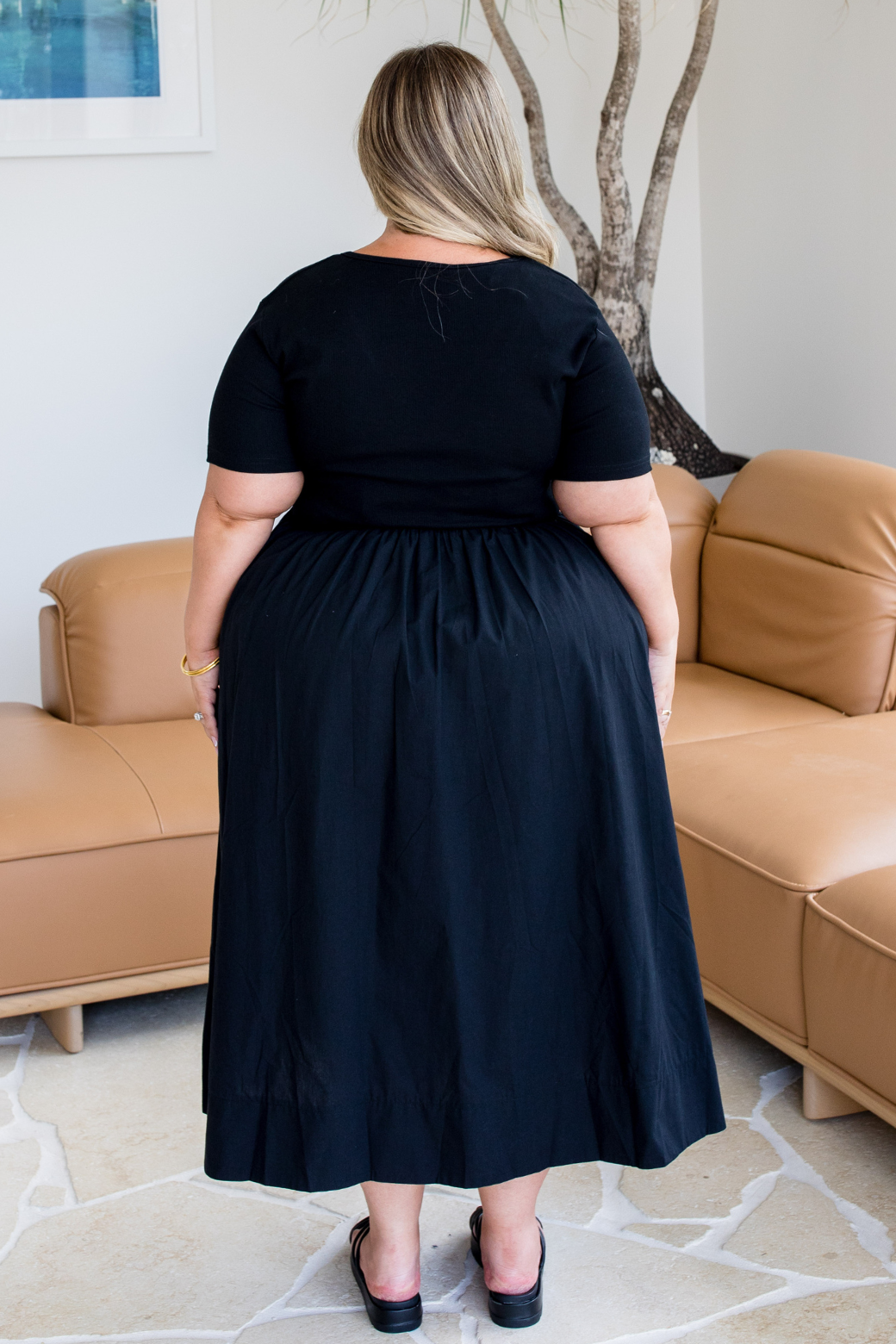 Alicia V Neck Tshirt Midi Dress Black