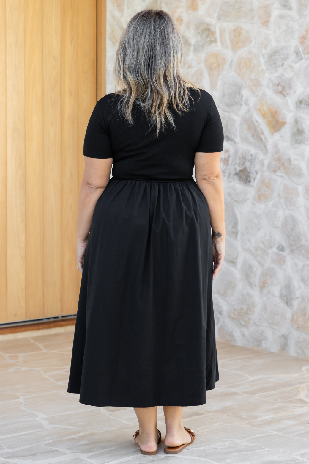 Alicia V Neck Tshirt Midi Dress Black