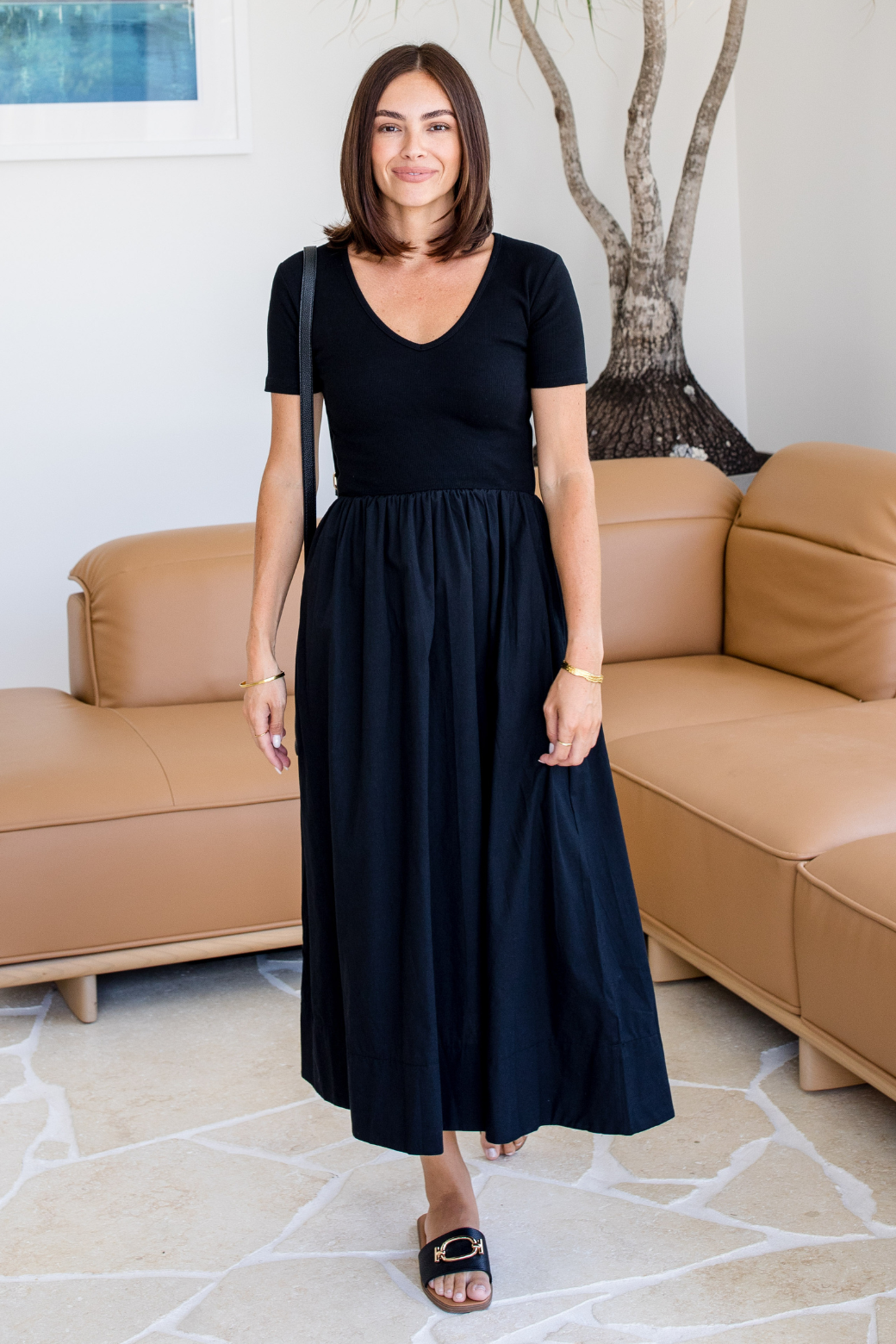 Alicia V Neck Tshirt Midi Dress Black
