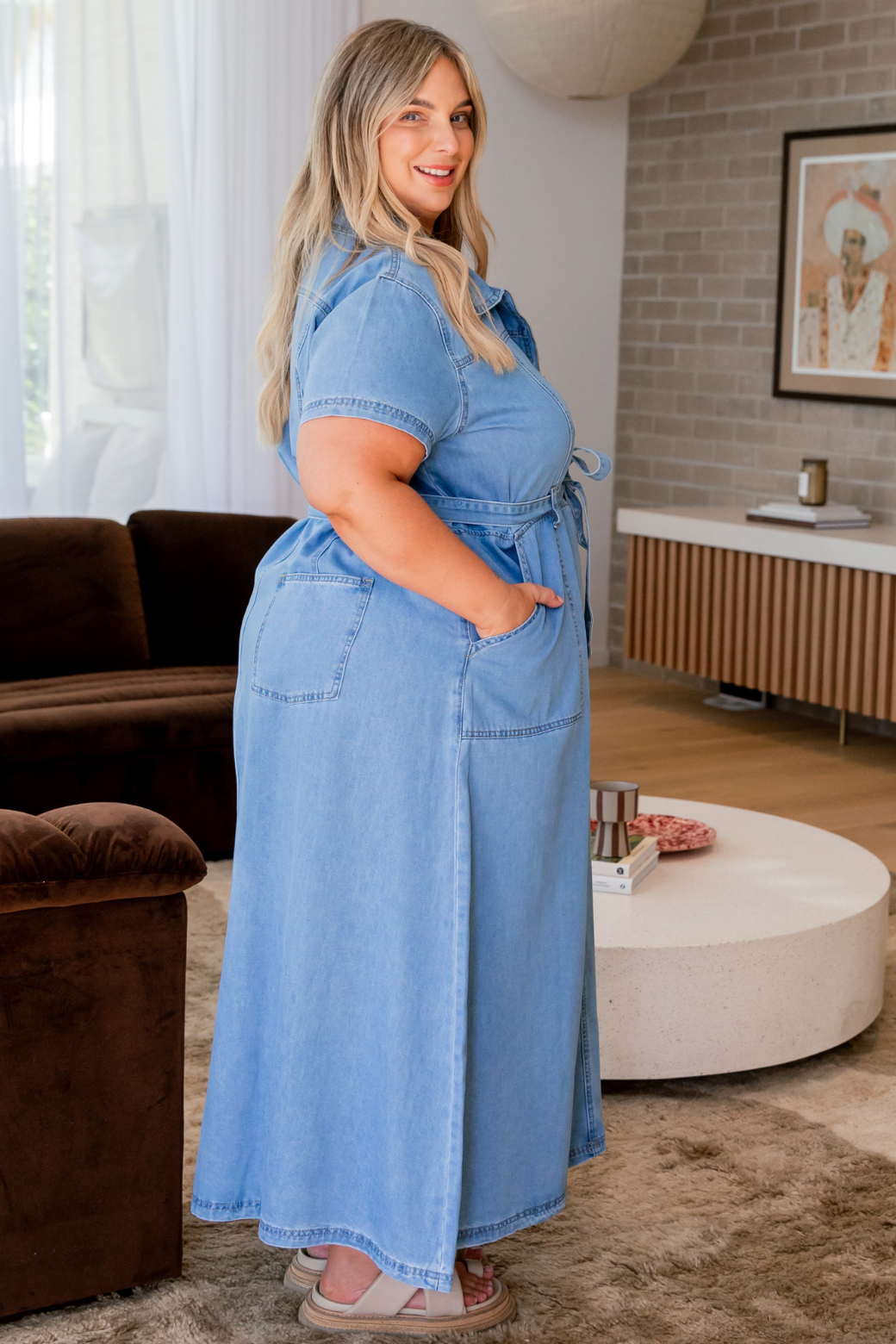 Allison Maxi Denim Dress Washed Blue Orange Sherbet Boutique Allison Maxi Denim Dress Washed Blue Orange Sherbet Boutique