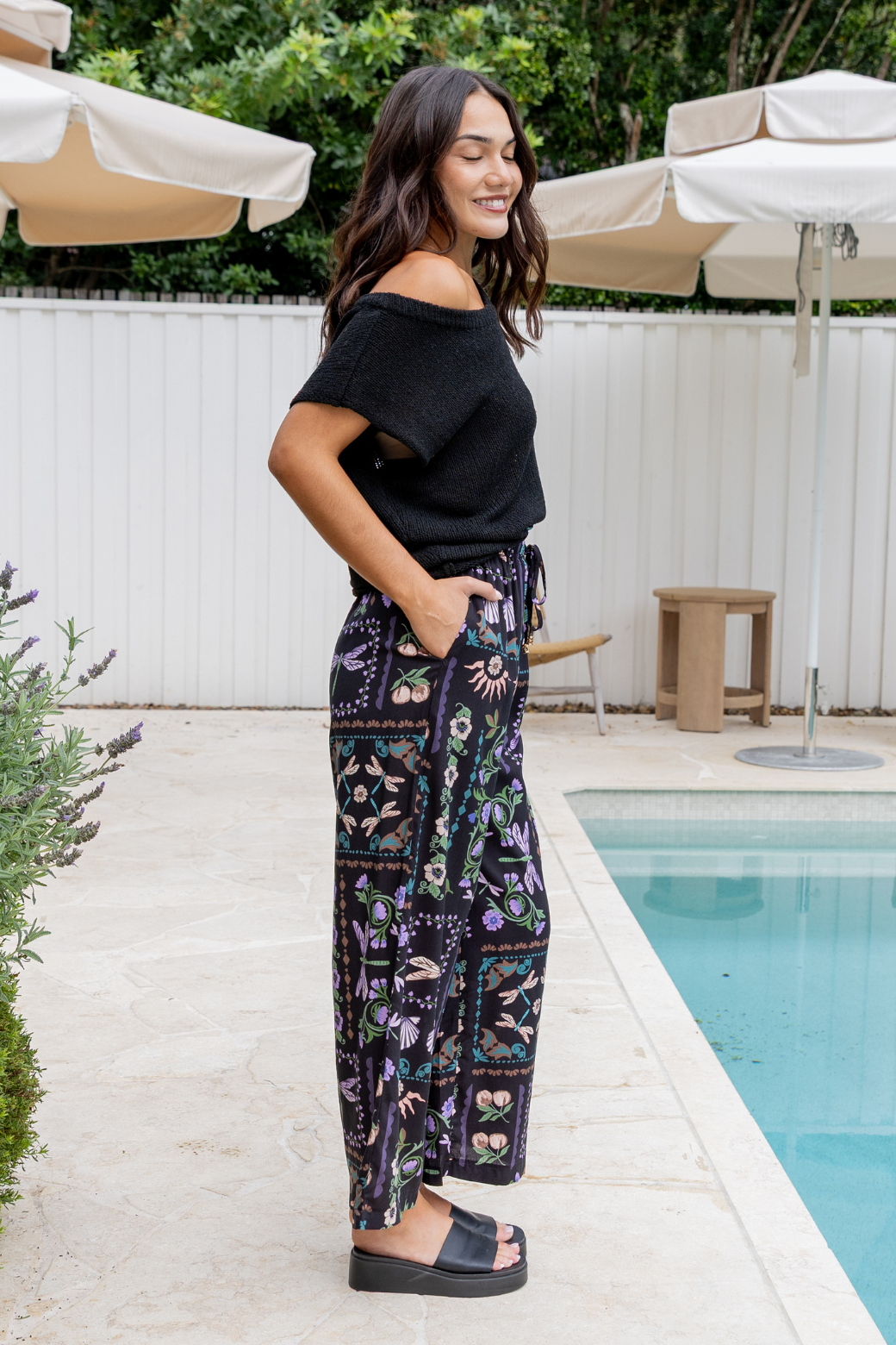 Hampton Off Shoulder Knit Top Black