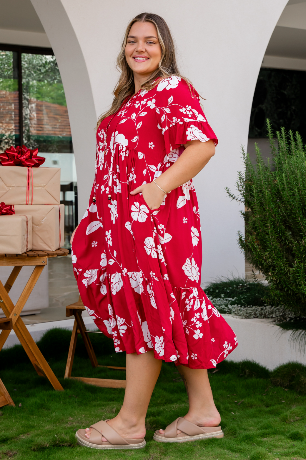 Anastasia Midi Dress Miley Print Red