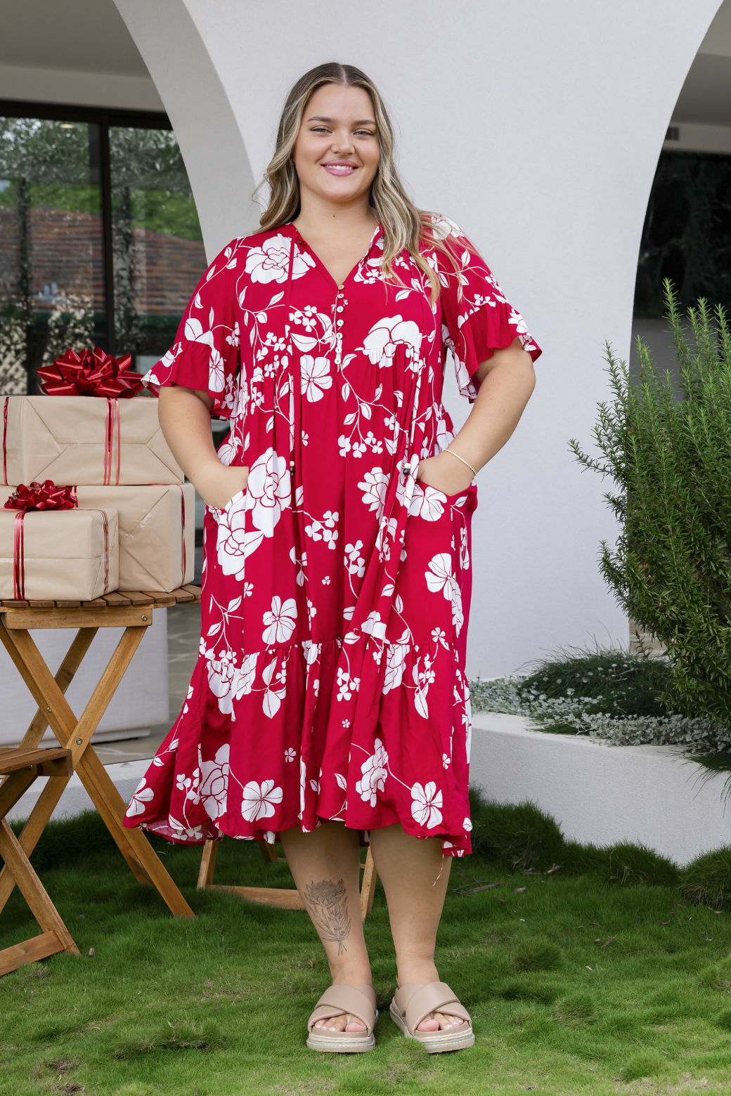 Anastasia Midi Dress Miley Print Red