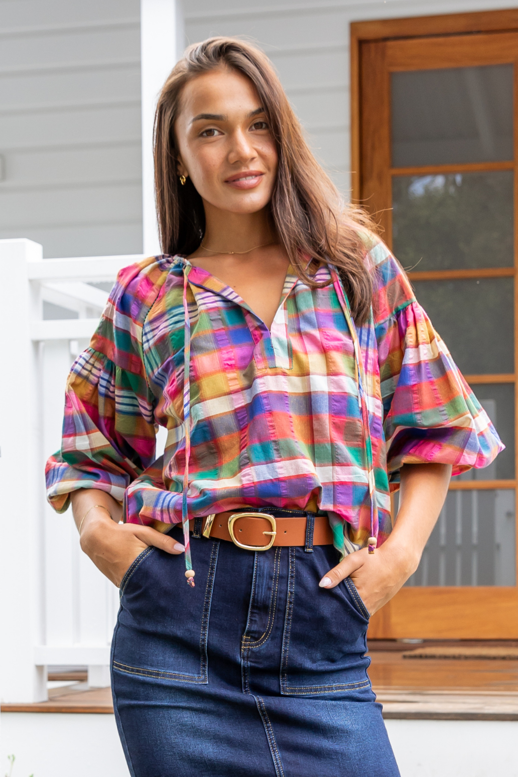 Angela Blouse Colourful Lachlan Check