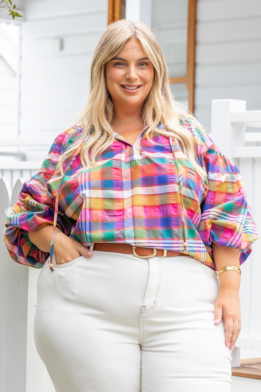 Angela Blouse Colourful Lachlan Check