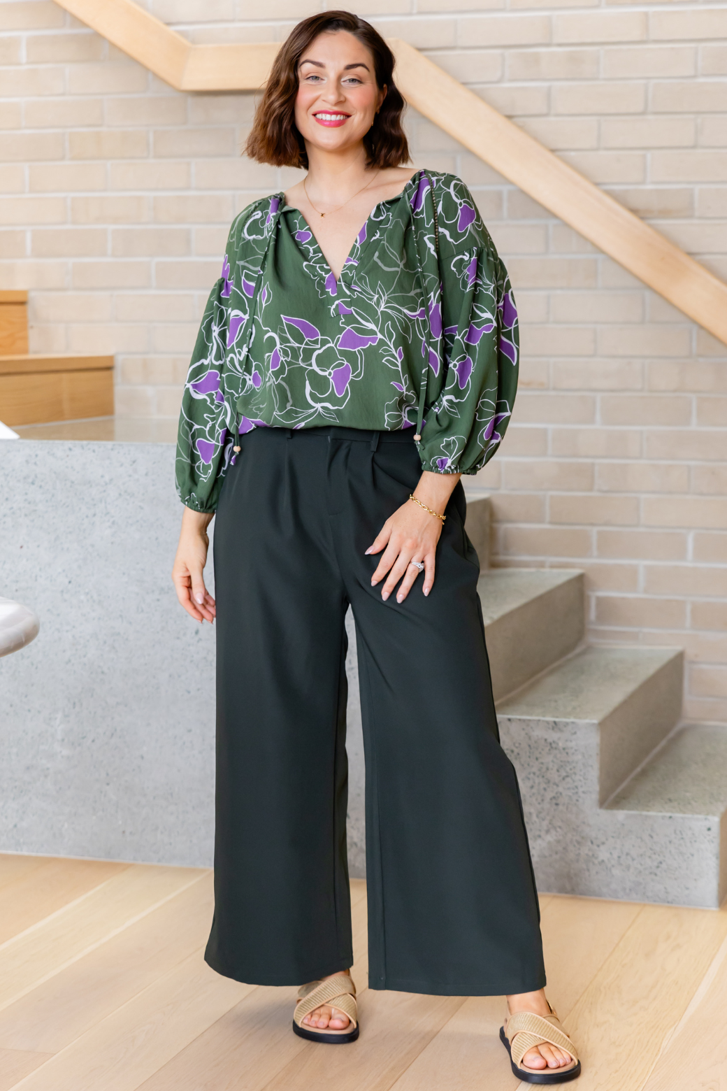 Angela Blouse Jasper Floral Olive