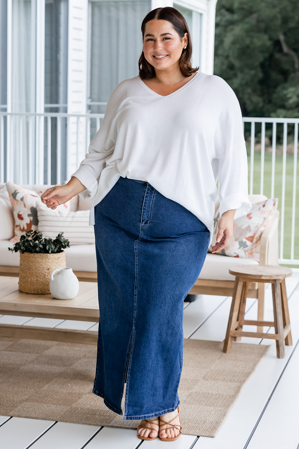 Final Sale | Emerald Stretch Denim Maxi Skirt 78 Wash
