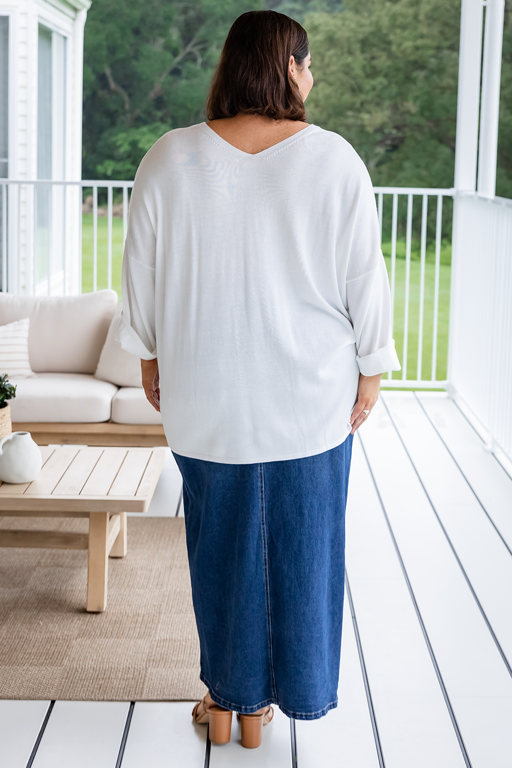 Final Sale | Emerald Stretch Denim Maxi Skirt 78 Wash