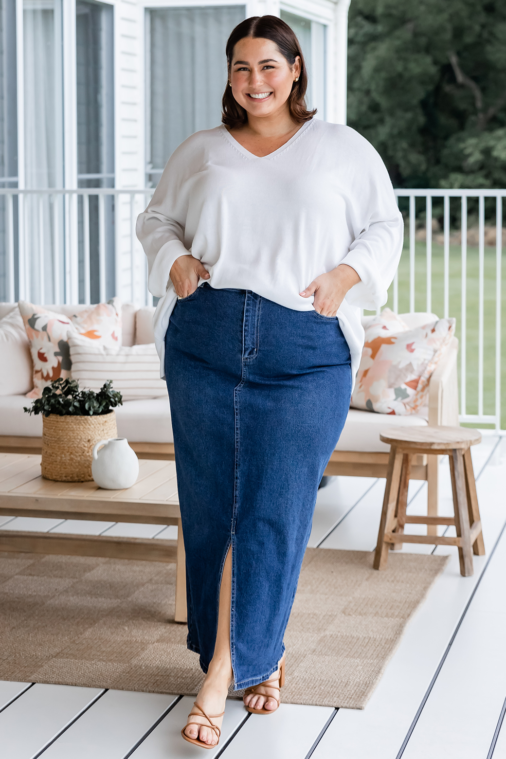 Final Sale | Emerald Stretch Denim Maxi Skirt 78 Wash