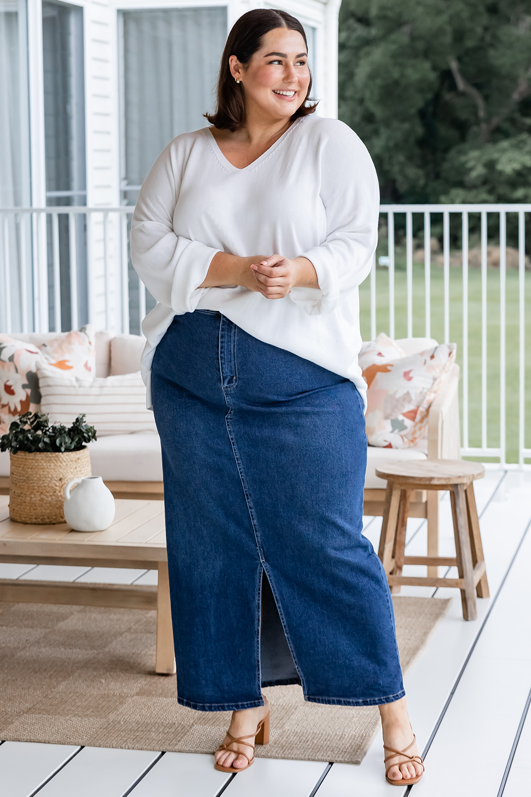 Final Sale | Emerald Stretch Denim Maxi Skirt 78 Wash