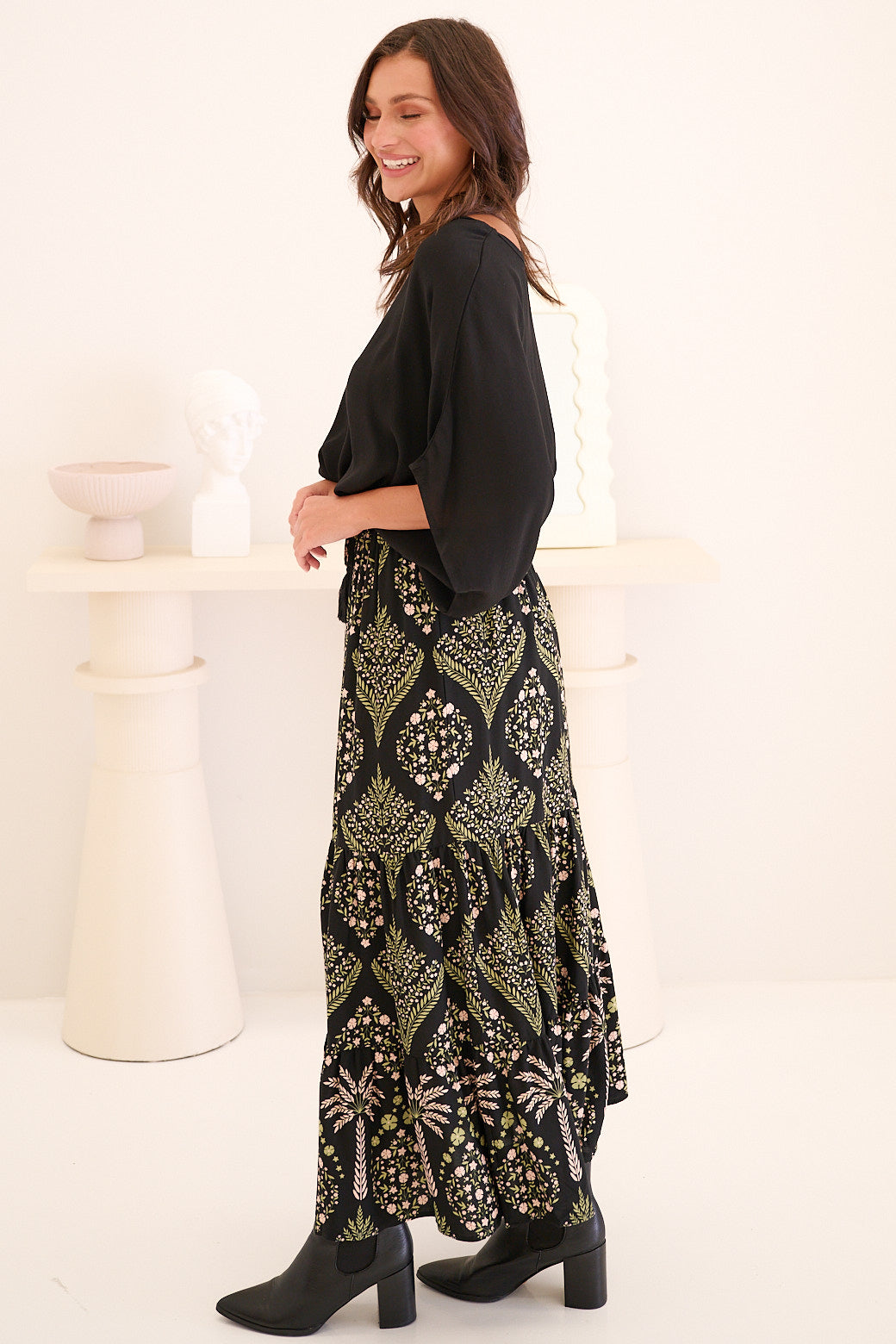 FINAL SALE Anja Maxi Skirt Oasis Print Black Multi