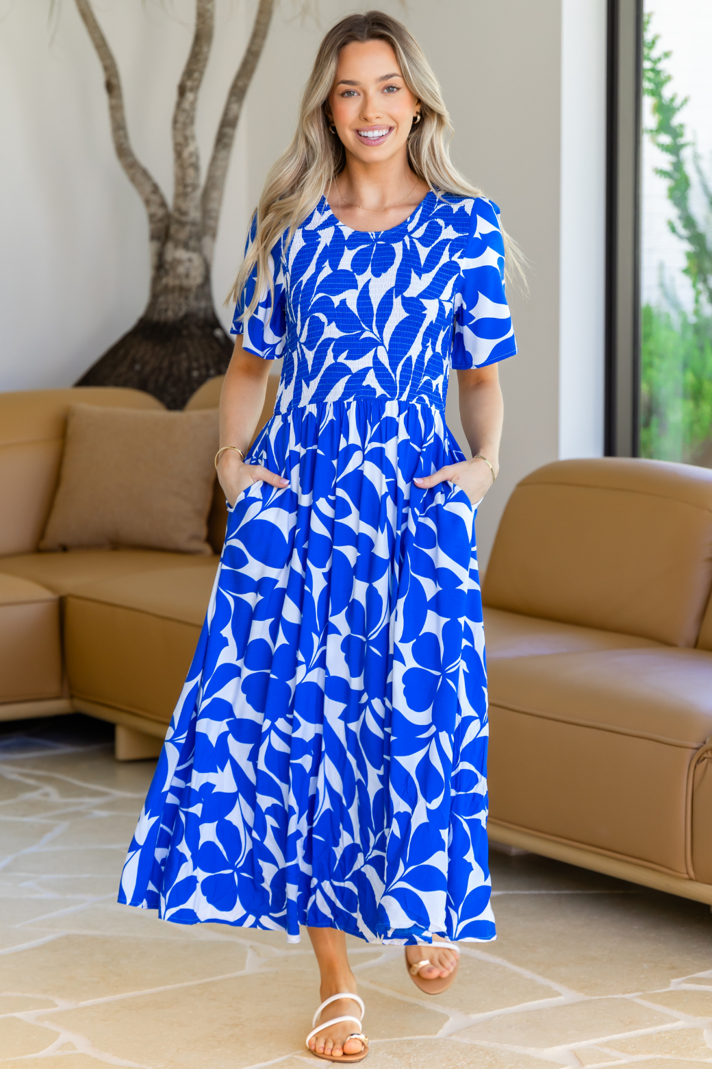 Annalee Midi Dress Charlize Print Blue White