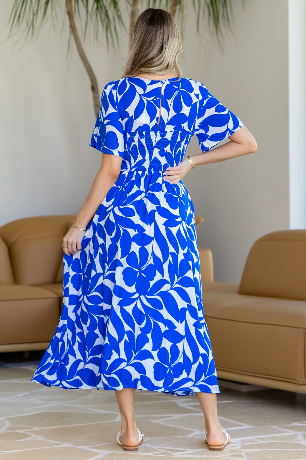 Annalee Midi Dress Charlize Print Blue White