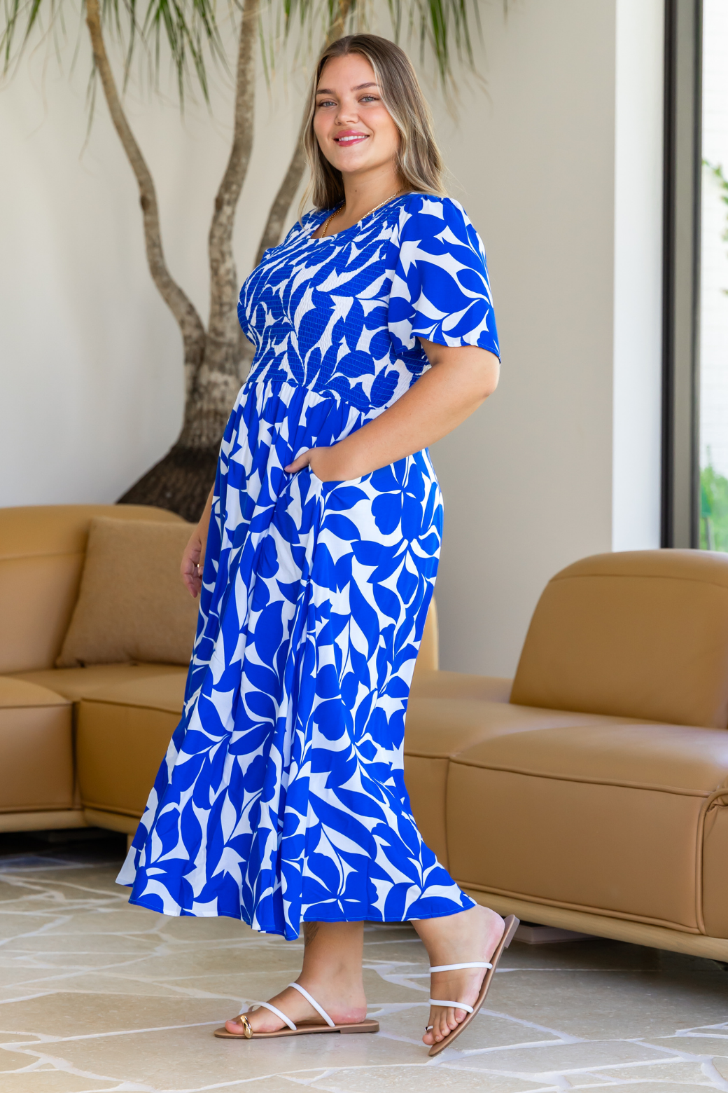 Annalee Midi Dress Charlize Print Blue White