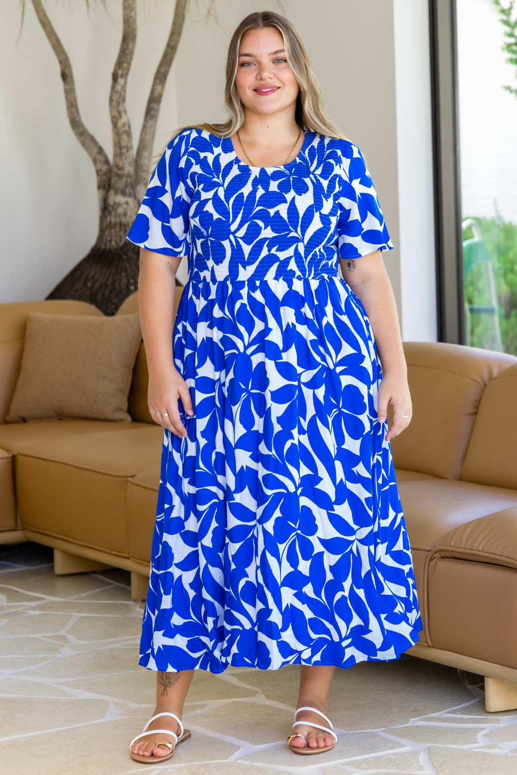 Annalee Midi Dress Charlize Print Blue White