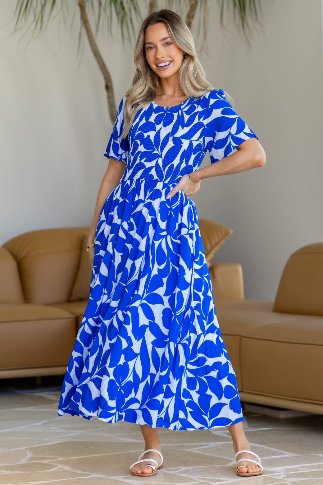 Annalee Midi Dress Charlize Print Blue White
