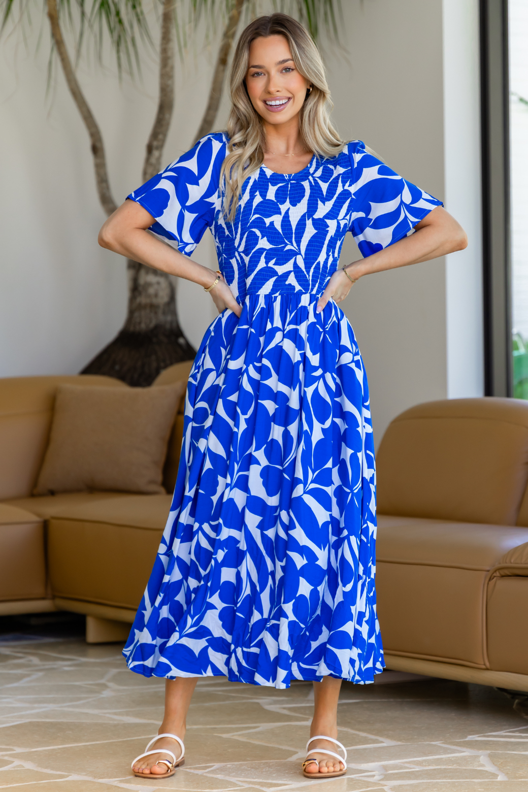 Annalee Midi Dress Charlize Print Blue White