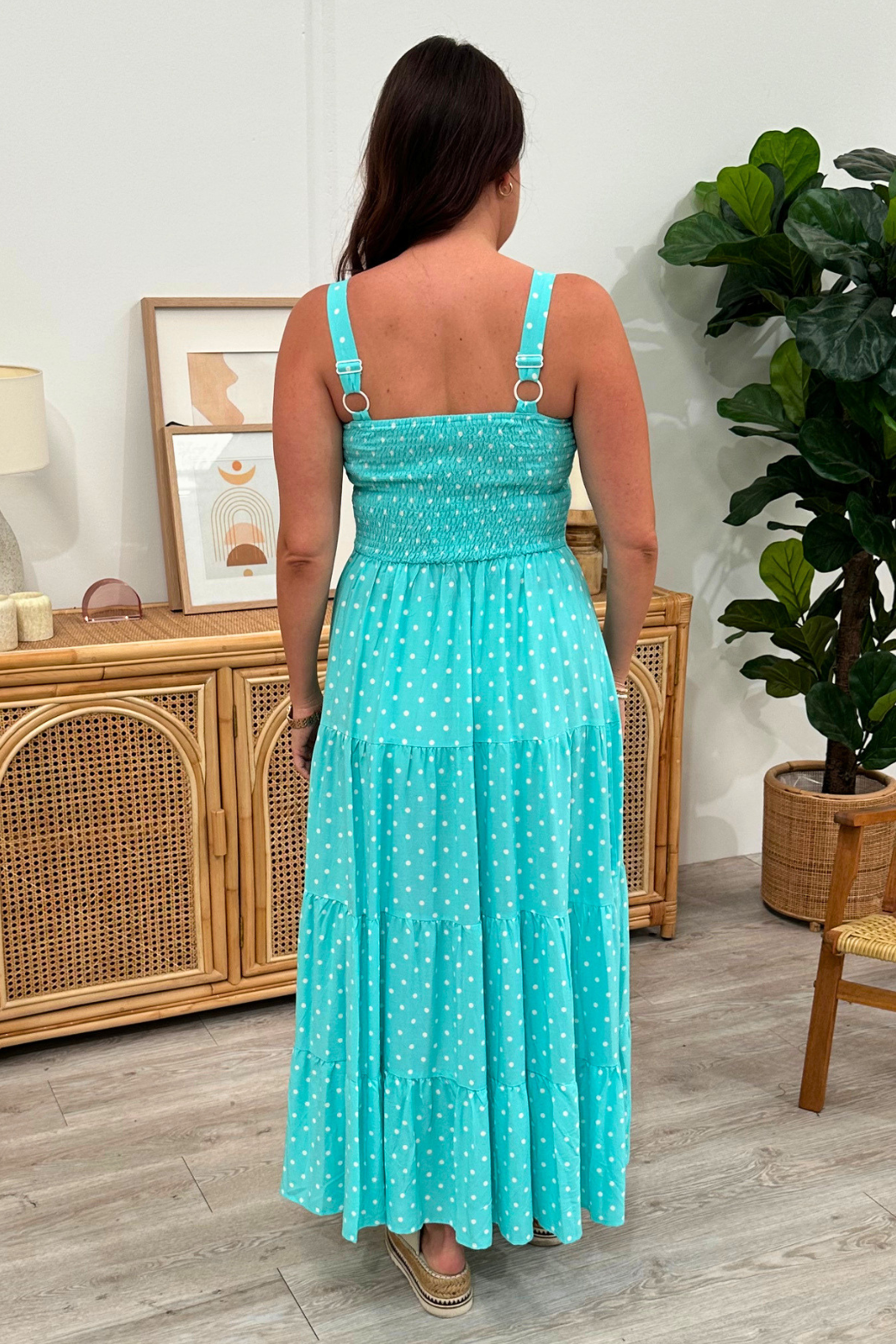 April Maxi Dress Aqua Mini Spot