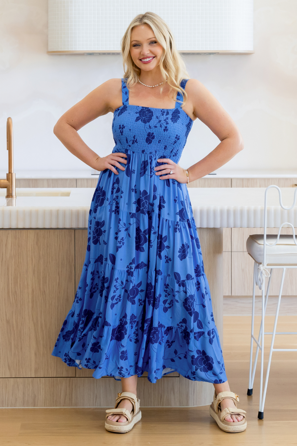 April Maxi Dress Miley Print Blue  Orange Sherbet Boutique