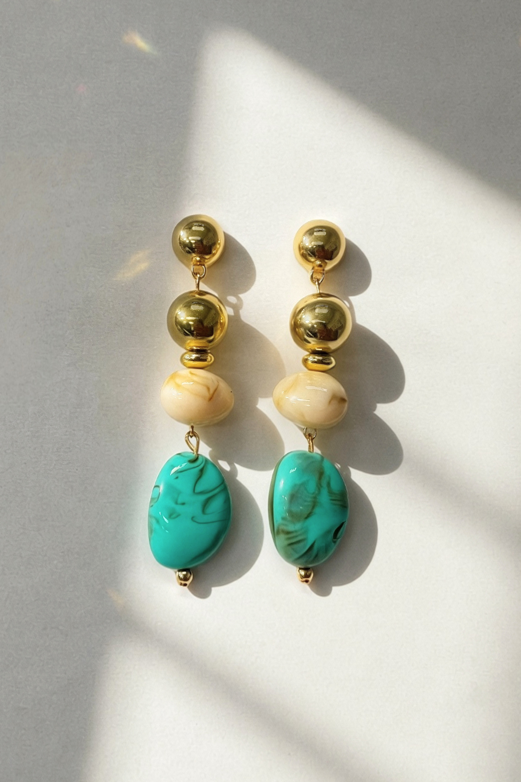 Aqua Beaded Long Drop Earrings
