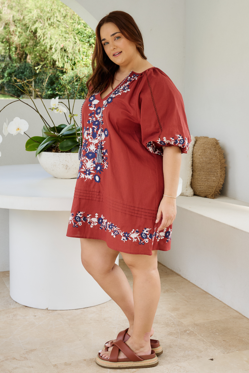 Ashleigh Embroidered Dress Rust