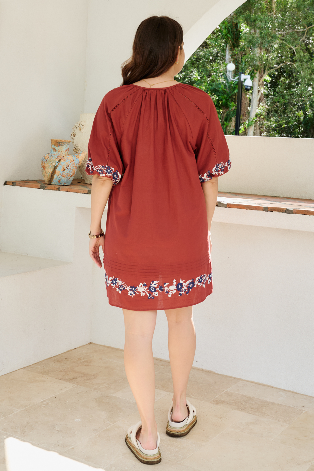 Ashleigh Embroidered Dress Rust