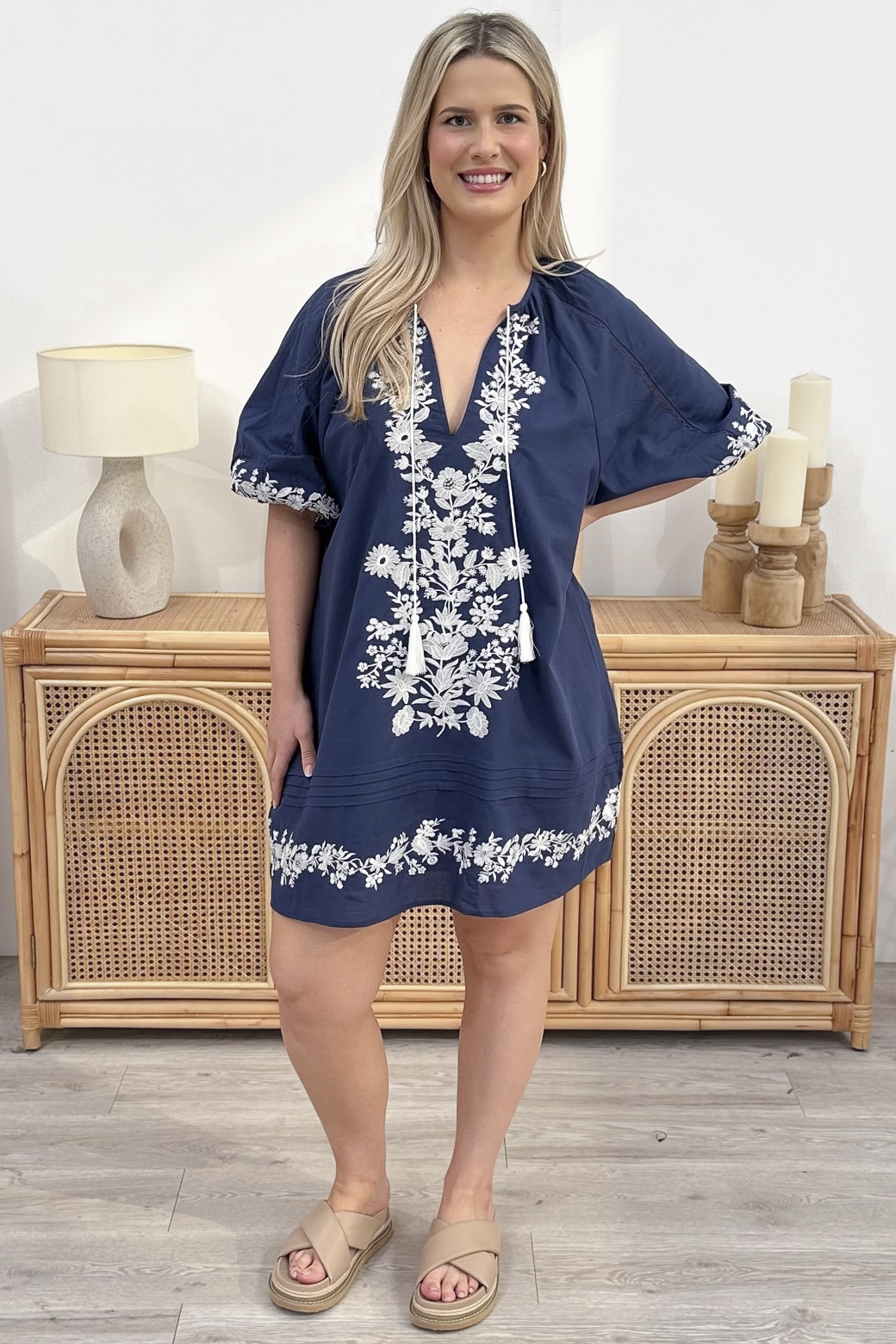 Ashleigh Embroidered Dress Indigo