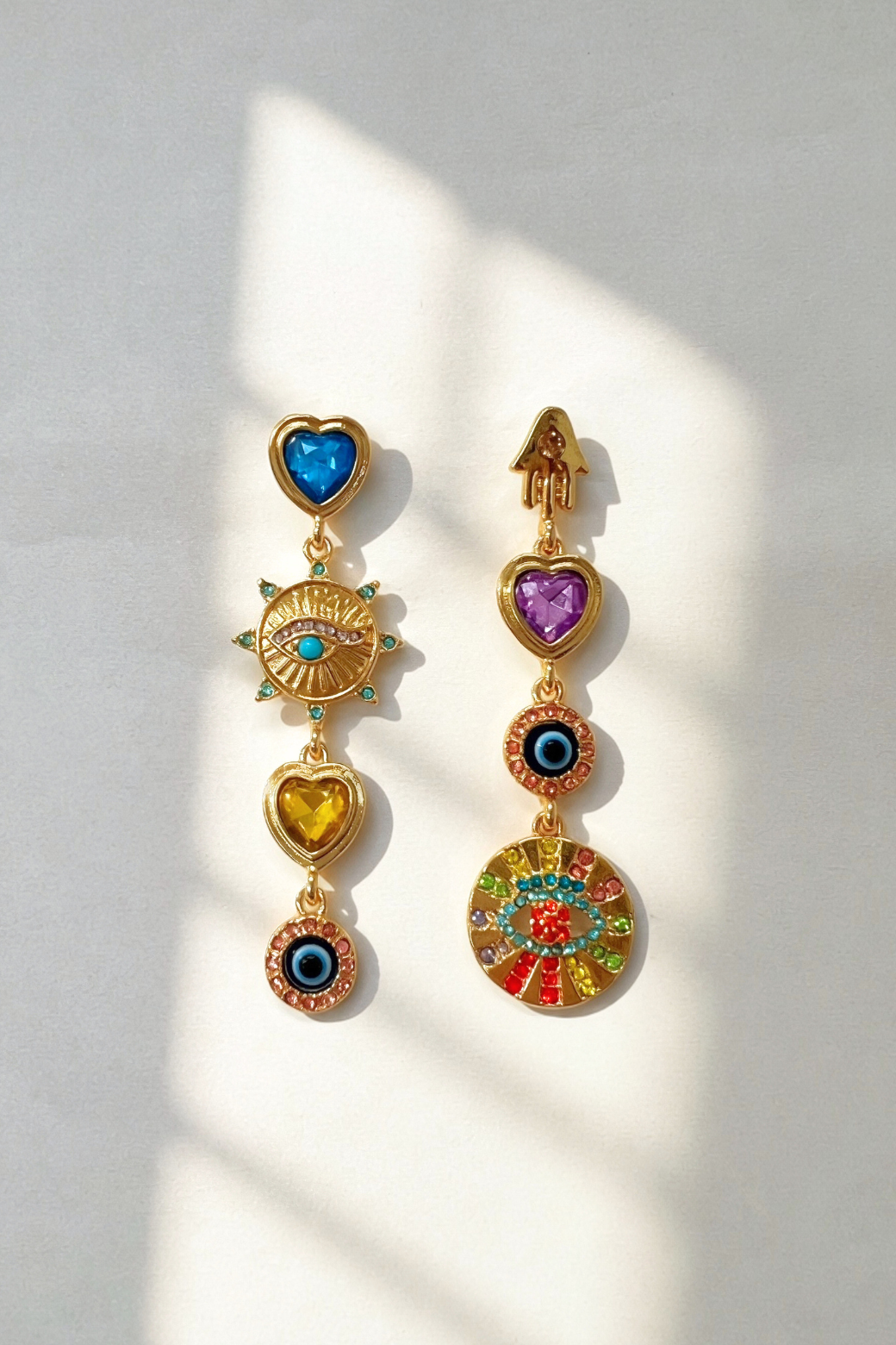 Asymmetric Evil Eye Charm Earrings Multi