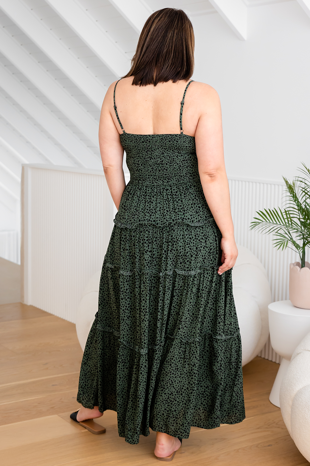 Austen Shirred Maxi Dress Khaki Speckle