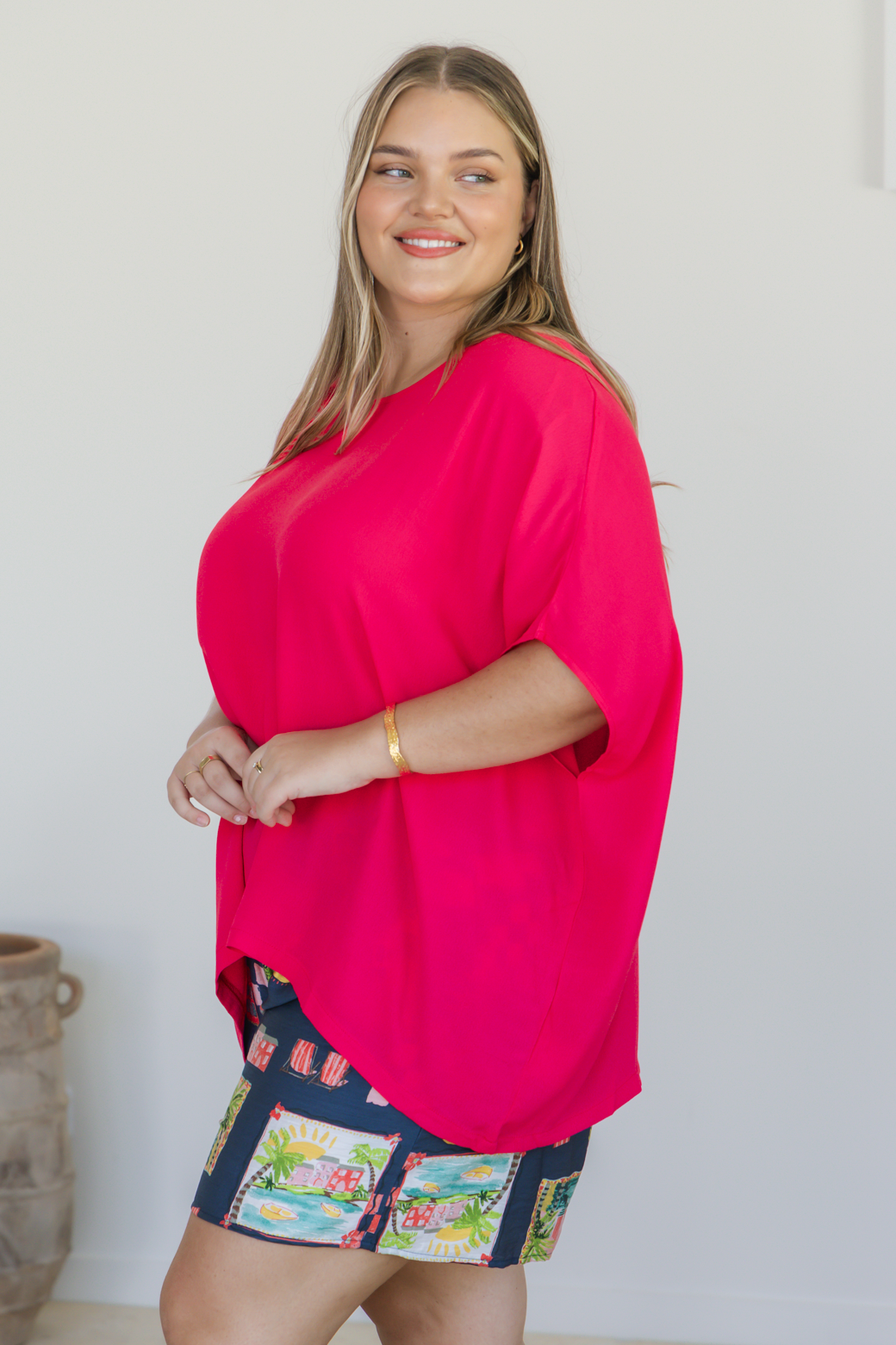 Brodie Drape Top Hot Pink