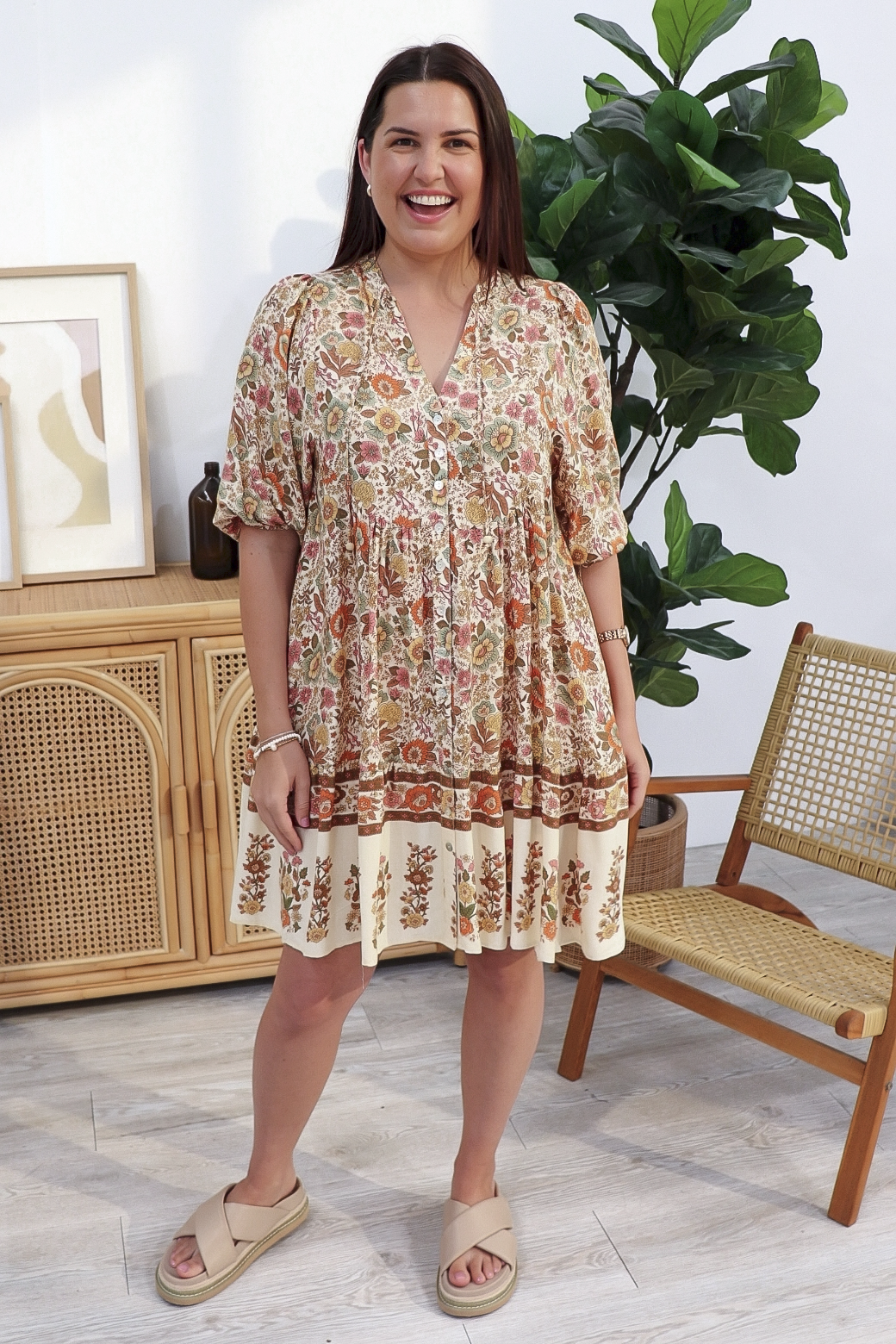 Taylah Dress Byron Print Natural