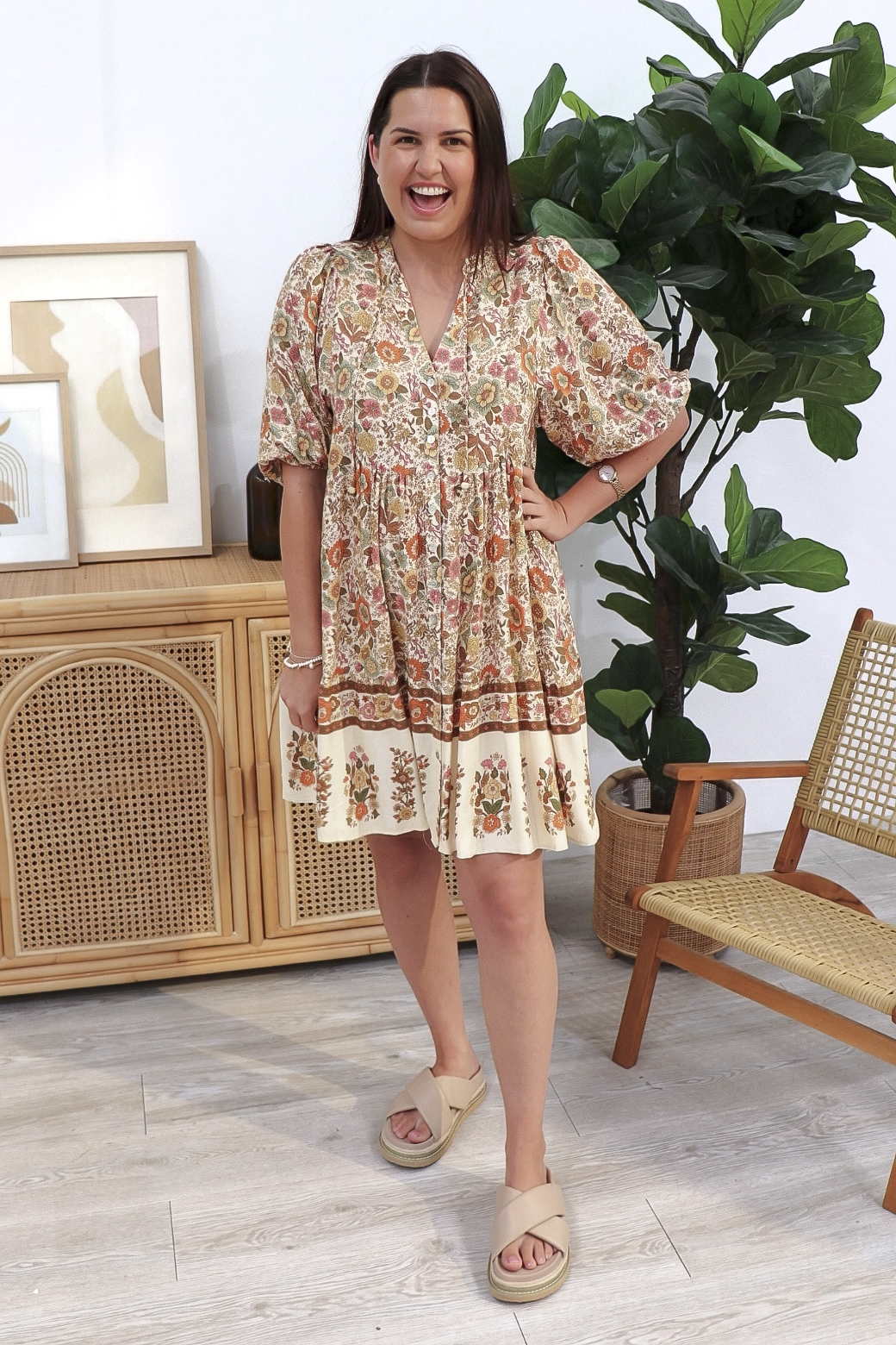 Taylah Dress Byron Print Natural