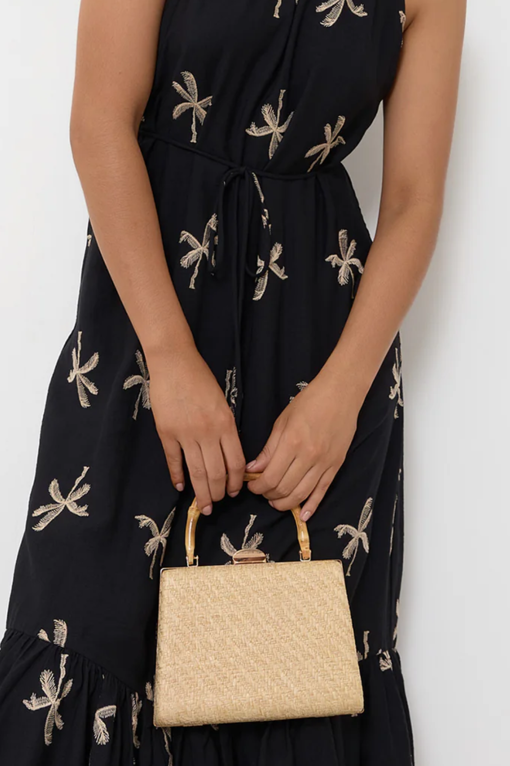Bamboo Handle Weave Small Bag Natural