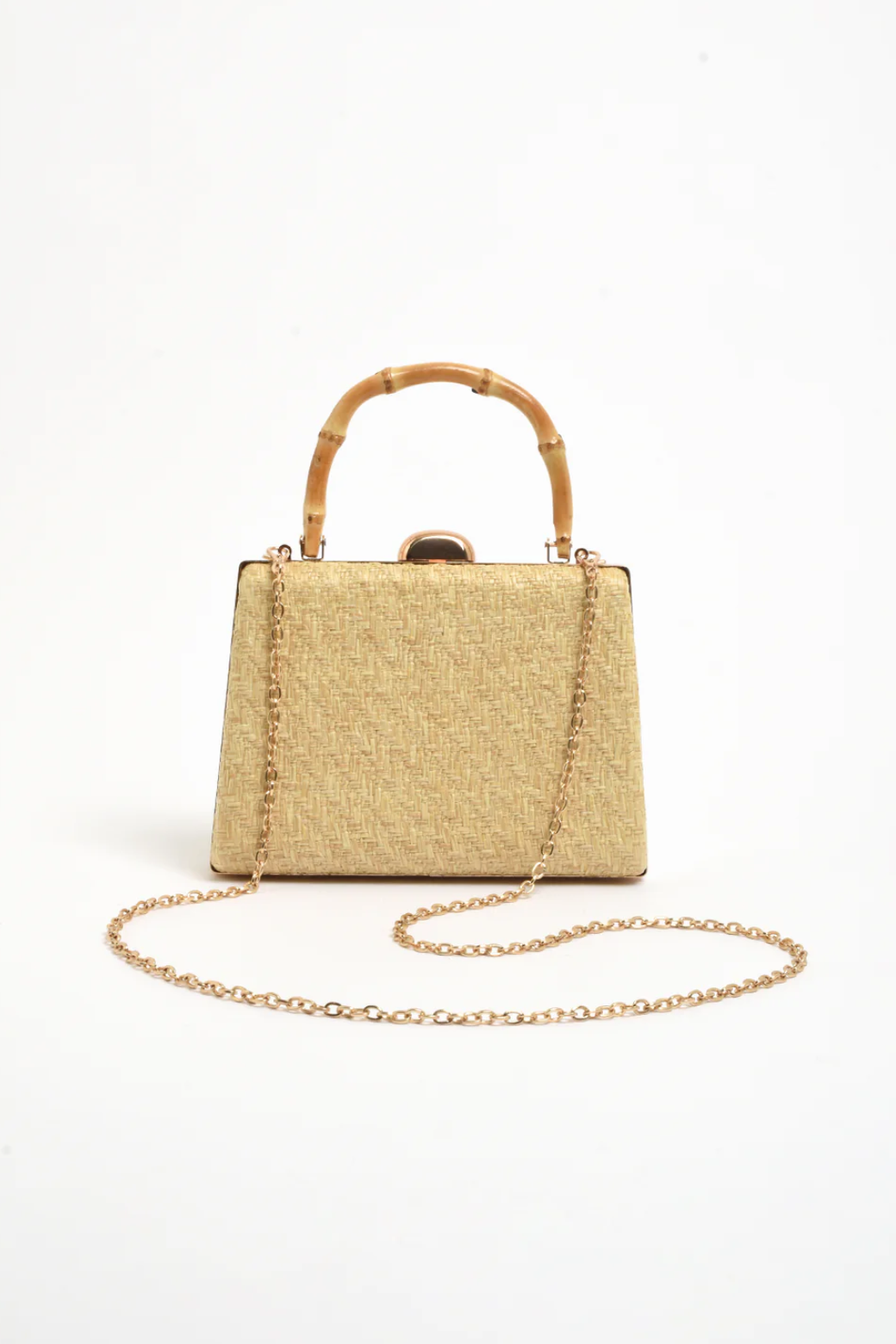 Bamboo Handle Weave Small Bag Natural