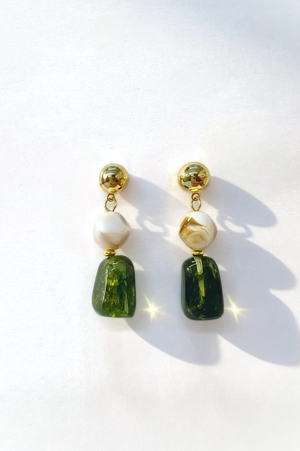 Beaded Resin Drop Earrings Green