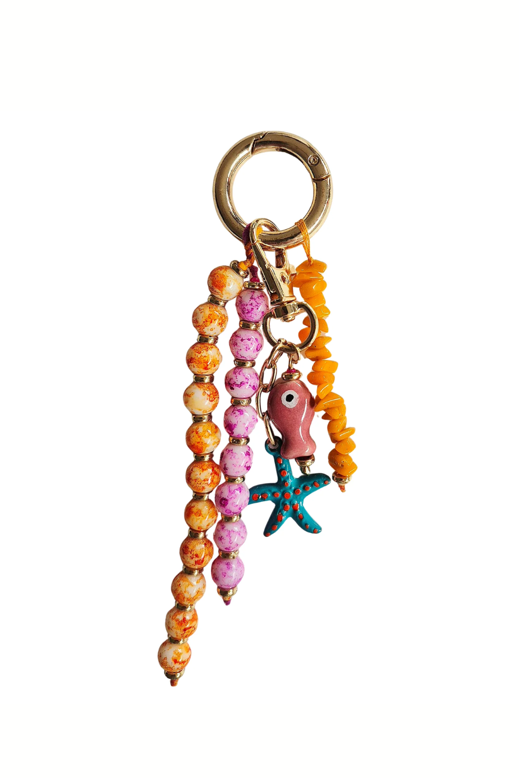 Beaded Summer Keychain Pink/Orange
