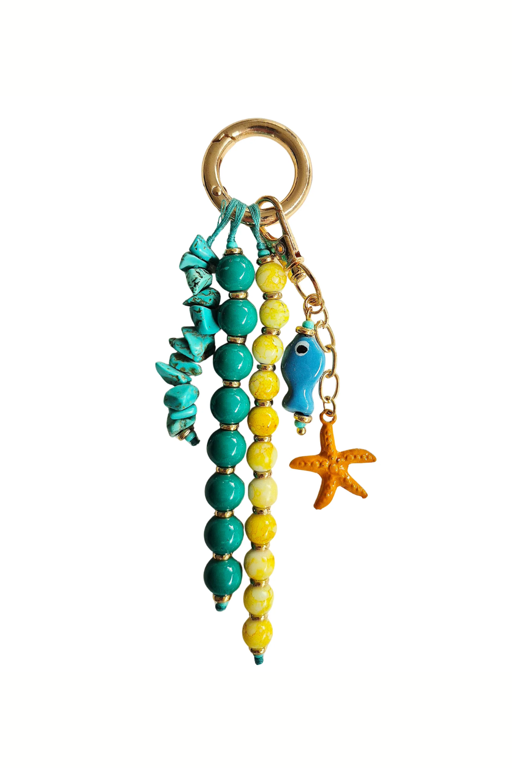 Beaded Summer Keychain Aqua/Yellow