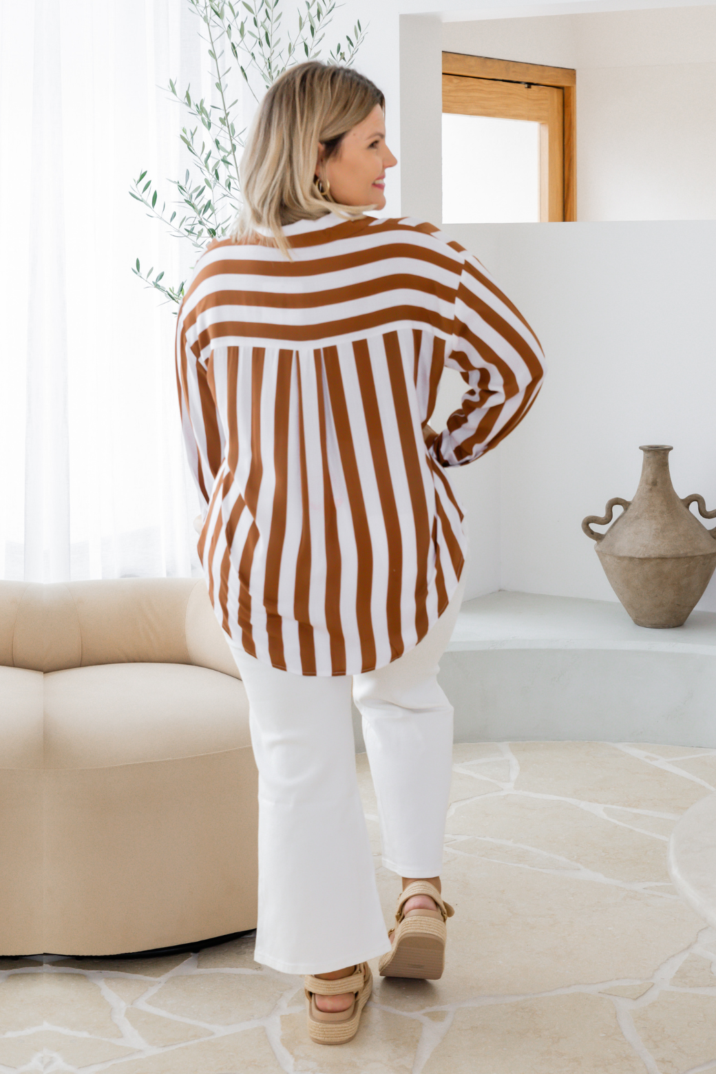Bella Long Sleeve Shirt Caramel Stripe