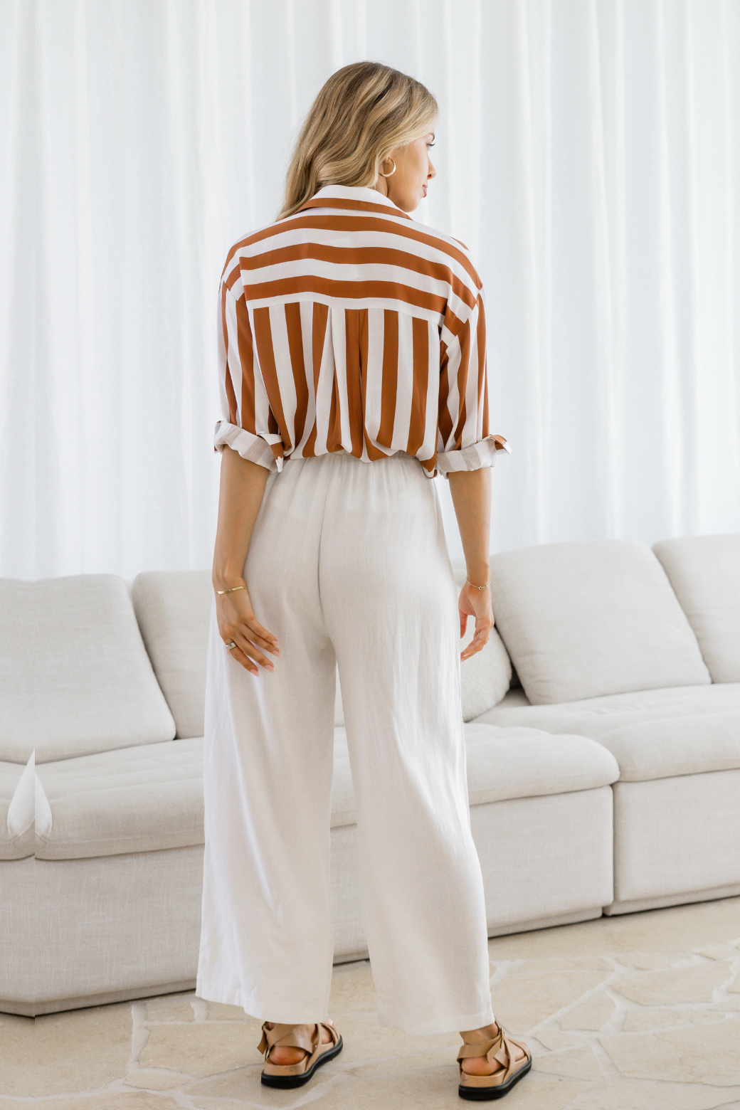 Bella Long Sleeve Shirt Caramel Stripe