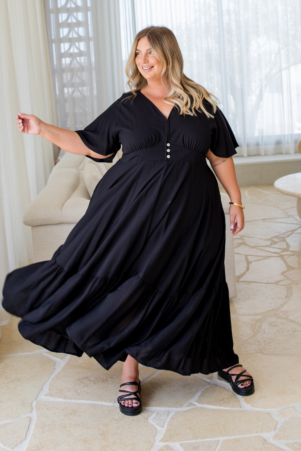 Benni Midi Dress Black Orange Sherbet Boutique Benni Midi Dress Black Orange Sherbet Boutique